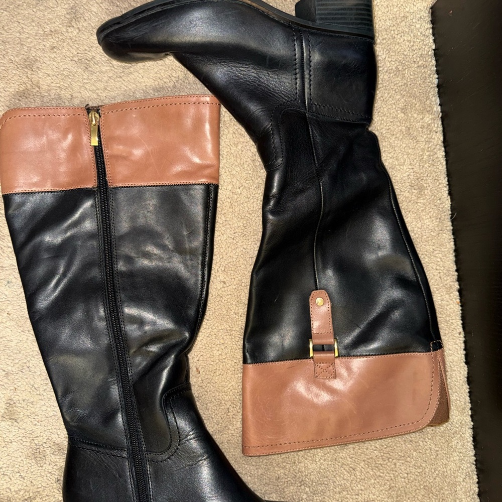 Franco Sarto Black Brown Riding Boots Wide Calf Size 8 - Picture 3 of 7